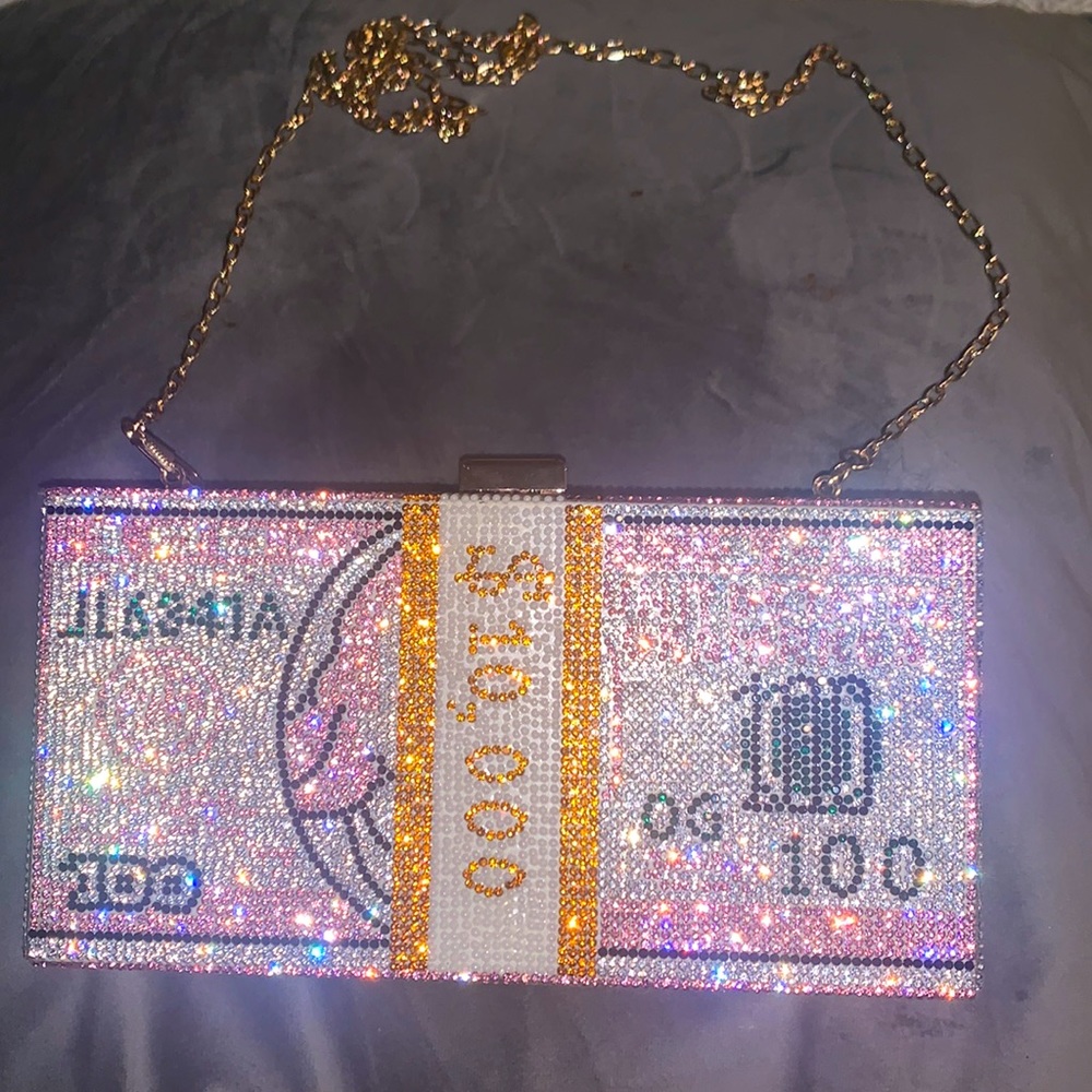 Sparkly Pink Money Crossbody Clutch
